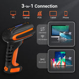 Tera Barcode Scanner Wireless with Stand: Industrial Drop-resistant Orange