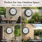 Pytha Sight 24 Inch Outdoor Clocks Waterproof, Large Easy-to-Read Illuminated Outdoor Wall Clock with Smart Light Sensor, Silent Large Outdoor Clock for Patio, Pool,Porch,Garden,Backyard