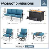 MFSTUDIO 8 Piece Metal Patio Furniture Set with Fire Pit Table,Peacock Blue