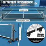 MOXOW Semi-Permanent Pickleball Net for Tournament Play, Heavy-Duty Net with Premium Crank Tension System, All-Weather Rust-Resistant Aluminum Frame with Moveable Wheels