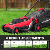 PowerSmart Corded Electric Lawn Mower 14-Inch 12.5AMP with Adjustable Handle Height, 6 Cutting Heights from 1" to 3" & 10-Gallon Collection Bag 2026 Version