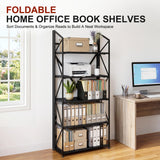 WOTMO 5 Tier Folding Bookshelf, No Assembly Foldable Storage Shelves, Black