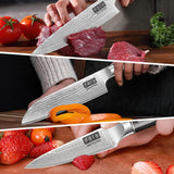 MDHAND Damascus Kitchen Knife Set, 3PCS Ultra Sharp 10Cr15CoMoV Super Steel Japanese Knife, Professional Chef Knife Set with Black Pakkawood Handle, Including Chef, Santoku & Paring Knife, Elegant Box