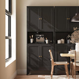 QPRVPTOW 69" H Kitchen Pantry Cabinet with Countertop,Kitchen Hutch Cabinet with Storage,Black Metal Storage Cabinet,Microwave Cabinet,