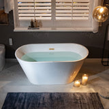 WOODBRIDGE 54" Acrylic Freestanding Bathtub Contemporary Soaking White Tub with Brushed Gold Overflow and Drain,B1702-BG