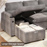 Convertible Sofa Bed, Chenille L-Shaped Sectional Sofa with Storage, Grey