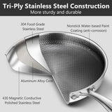 Vocvee Non Stick Frying Pans, 12-inch with Lid, Hybrid Frying Pans Nonstick Stainless Steel Skillets, Dishwasher & Oven-Safe, Stay-Cool Handle, PFOA Free Cookware, Compatible with All Cooktops