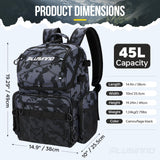 PLUSINNO Fishing Backpack with Rod Holders & Cooler, 45L Large Water-resistant Fishing Tackle Bag,Fishing Tackle Backpack Store Fishing Gear For Camping,Fishing Gifts for Men Sport Bags Black Camo
