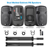 NBVOICE NBVPPS210DSP 10" 600W Professional Powered PA System with 99DSP Tech, 48V Phantom Power,8-Channel Mixer & Bluetooth 5.3,Tripods Included for DJ/Outdoor Events