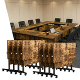 Office Mobile Folding Conference Table, Modular Rolling Conference Tables with Wheels, Training Seminar Desks for School Classroom Meeting Library (8, Brown, 70.8IN)