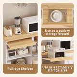 IRONCK Bakers Rack with Pull Out Shelf and Power Outlet, Microwave Stand with Adjustable Shelves & 5 Hooks, Barn Doors, Kitchen Pantry Coffee Bar Cabinet for Kitchen Dining Room, White