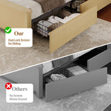 Uteeran King Size Bed Frame and Tall Headboard & Storage, Metal Platform Bed Frame with 4 Storage Drawers, King Bed Frame with LED Lights & Charging Ports, No Box Spring Needed, Noise-Free, Natural