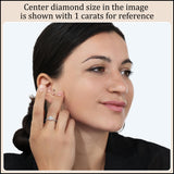 ALLORYA Three Stone Studded Shank Engagement Ring for Her with 0.53 ct Lab Grown White Diamond (Center Round 1/4 ct. & Pear 0.09 ct) in 925 Sterling Silver Size 5.5