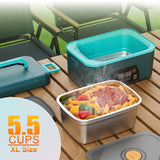 BOSPEWTSE Cordless Electric Lunch Box for Adults, 5.5 Cups Rechargeable Self Heating Lunch Box-Automatic Heating, Food Warmer with Memory Function & Automatic Keep Warm(Blue)