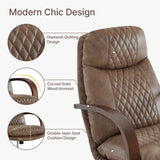 KISLOT Home Office Desk Chair, Ergonomic Office Chair with Lumbar Support, Adjustable Swivel Computer Chair with Wheels, Faux Leather Executive Task Chair with Wood Arms, Brown