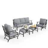 MIXPATIO 5-Piece Wrought Iron Patio Conversation Set, Rocking Chairs, Grey