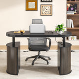 Xyulmeo Mid Century Modern Electric Standing Desk with Storage, 55 x 22 Inch Small Sit Stand Up Desk, Wood Adjustable Height Computer Executive Desk for Home Office, Laptop, Black