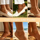 Zelthra 2 Pcs Gold Anklets for Women Non Tarnish, 14k Gold Plated Waterproof Twisted Ankle Bracelets Set, Layered Hypoallergenic Adjustable Beach Jewelry Gift