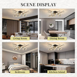 OKES Crystal Sputnik Ceiling Light Fixture，Modern Luxury Black and Gold Chandeliers with 17-Light，Semi Flush Mount Ceiling Light Fixture for Dining Room,Living Room,Kitchen Island,Bedroom.