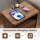 Now Mais 3 Pieces Bedroom Set, 55 Inch Width 7-Drawer Dresser & 2-Drawer Nightstands Set of 2,Nightstand with USB Nightstand with USB&Type C Charging Station&Outlets,Modern Design for Bedroom, Walnut