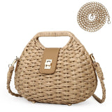 Women Straw Crossbody Bags,Summer Straw Purses with Chain,Beach Tote Shoulder Handbags Handmade Woven Bag (brown)