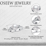 Oseew 8mm Freshwater Pearl Ring with Moissanite Sterling Silve Engagement Wedding Promise Ring 7 Size for Women
