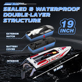 Levhorzn 34+MPH Brushless RC Boat for Adults & Kids with 2 Rechargable Batteries- Large 19” Remote Control Boat Toy, HJ816 Rc Speed Boats for Lakes & Rivers (Grey)