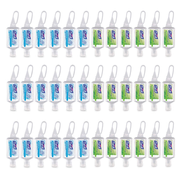 Purell Advanced Hand Sanitizer Variety Pack, Naturals and Refreshing Gel, 1 fl oz Travel Size Flip Cap Bottle with JELLY WRAP Carrier (Pack of 36) - 3900-36-CMRFRAG Purell