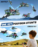 JoyRapt Form RC Plane Drones for Kids, Remote Control Airplane, Aircrafts for Boys and Girls, Jet Helicopter Drones with LED Lights 360° Flip, 2 Rechargeable Batteries (Green)