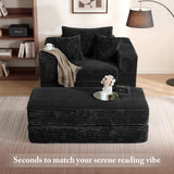 Busaurus 60'' Oversized Chaise Lounge Chair Indoor with Ottoman, Convertible Boneless Sofa Bed & Corduroy Reading Chair for Living Room & Bedroom, No Assembly Required