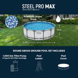 Bestway Steel Pro MAX 14' x 48" Above Ground Pool, Round Metal Frame Outdoor Swimming Pool Set with Filter Pump, Ladder, and Cover, Gray