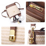 Natural Straw Crossbody Bag for Women, Small Top Handle Purse with Twist Lock, Woven Summer Handbag for Beach Vacation (Khaki)