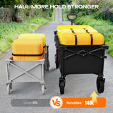 Navatiee 140L Collapsible Folding Wagon, Large Capacity Foldable Wagon with Silent All-Terrain Wheels, Utility Grocery Cart for Camping Shopping Outdoor, Black