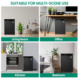 roomwell E-Star 2.6 Cu Ft Mini Fridge without Freezer - Black Mini Fridge AUTO DEFROST, Reversible Single Door, Glass Shelf Refrigerator - A Space-Saving Marvel for Your Bedroom, Dorm, and Office