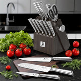 Kitchen Knife Set with Block and Built-in Sharpener, Japanese Stainless Steel 14-Piece Knife Set with Utility Knife, Dishwasher Safe, Non-Slip Ergonomic Handles