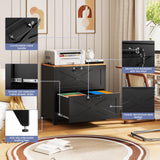 LISSIMO 2-Drawer Farmhouse File Cabinet with Lock, Lateral Filing Cabinet for Letter/Legal/A4 Size, Wood File Storage Cabinets Printer Stand with Large Storage for Home Office School, Black