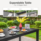 PHI VILLA Patio Expandable Metal Dining Table for 6-8, Black