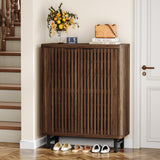 Tribesigns 6-Tier Farmhouse Shoe Cabinet with Shutter Doors, Wooden Shoe Organizer Rack with Adjustable Shelves, Modern Large Hidden Storage Furniture for Entryway, Hallway (Dark Black&Brown)
