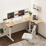 L Shaped Electric Standing Desk - 59x40 Inch Reversible Corner Sit Stand Desk with Hook&Cup Holder,Electric Height Adjustable Table