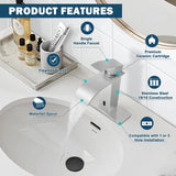 Herogo Touchless Bathroom Sink Faucet, Automatic Sensor Brushed Nickel Waterfall Stainless Steel Bathroom Faucet with Brass Pop Up Drain for Vanity RV Lavatory Farmhouse