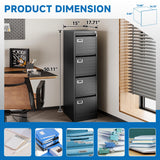 BYNSOE 4 Drawer File Cabinet with Lock Metal Vertical File Cabinet Office Home Vertical File Cabinet for A4 Legal/Letter Size Narrow File Cabinet Locked,Assembly Required