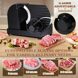 Moongiantgo Electric Meat Slicer 220W, 1-20mm Adjustable Thickness Deli Food Slicer with 2 Removable 7.3" Stainless Steel Blade, Removable Food Platform, Cheese Fruit Bread Slicer for Home,110V