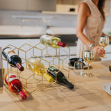 Gusto Nostro Countertop Wine Rack - 14 Bottle Freestanding Modern Gold Metal Small Wine Rack - 3 Tier Tabletop Wine Holder Stand for Cabinet, Pantry