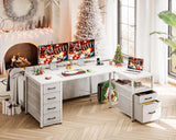 Coleshome L Shaped Computer Desk with 6 Drawers & Power Outlet, 55 Inch Corner Desk