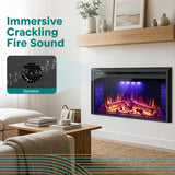 SereneLife Electric Fireplace Heater with LED Flame & Log Effects, Smart Wi-Fi, Touch Screen Panel, Remote Control, 3 Color Flame Modes, Wall Mounted Fire Place, Quiet Operation, Overheat Protection