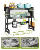 BittPicc Over The Sink Dish Drying Rack with Cover 2 - Tier Large Dish Drainer Racks for Kitchen Counter Space Saving Sink Storage Organizer for Dishes, Glasses, Bowls & Cutlery Black