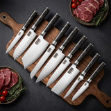 MDHAND Chef Knife Set with Roll Bag, 10PCS Professional Knife Set with Sharpener, High Carbon Stainless Steel Japanese Kitchen Knives - Black Pakkawood Handle, Dishwasher Safe, For Cooking, Chef Gifts