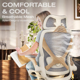 ELABEST X100 Ergonomic Mesh Office Chair with Footrest, Big and Tall Home Desk Chair with 5D Flip-Up Arms, Adjustable 3D Lumbar Support, Gaming & Executive Computer Chair (Foggy Morning)