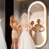 FENNIO 70" x 32" Large Luxury Wall Mounted Mirror with LED Lights - Oval Full Length LED Lighted Full Body Dressing Mirror for Bedroom, Salon, Brushed Aluminum Frame, Tempered Glass