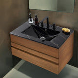JONATHAN Y SNK1002D Ancillary 3-Hole 30 in. W x 18.25 in. D Classic Contemporary Rectangular Ceramic Single Sink Basin Vanity Top, Black Marble Effect